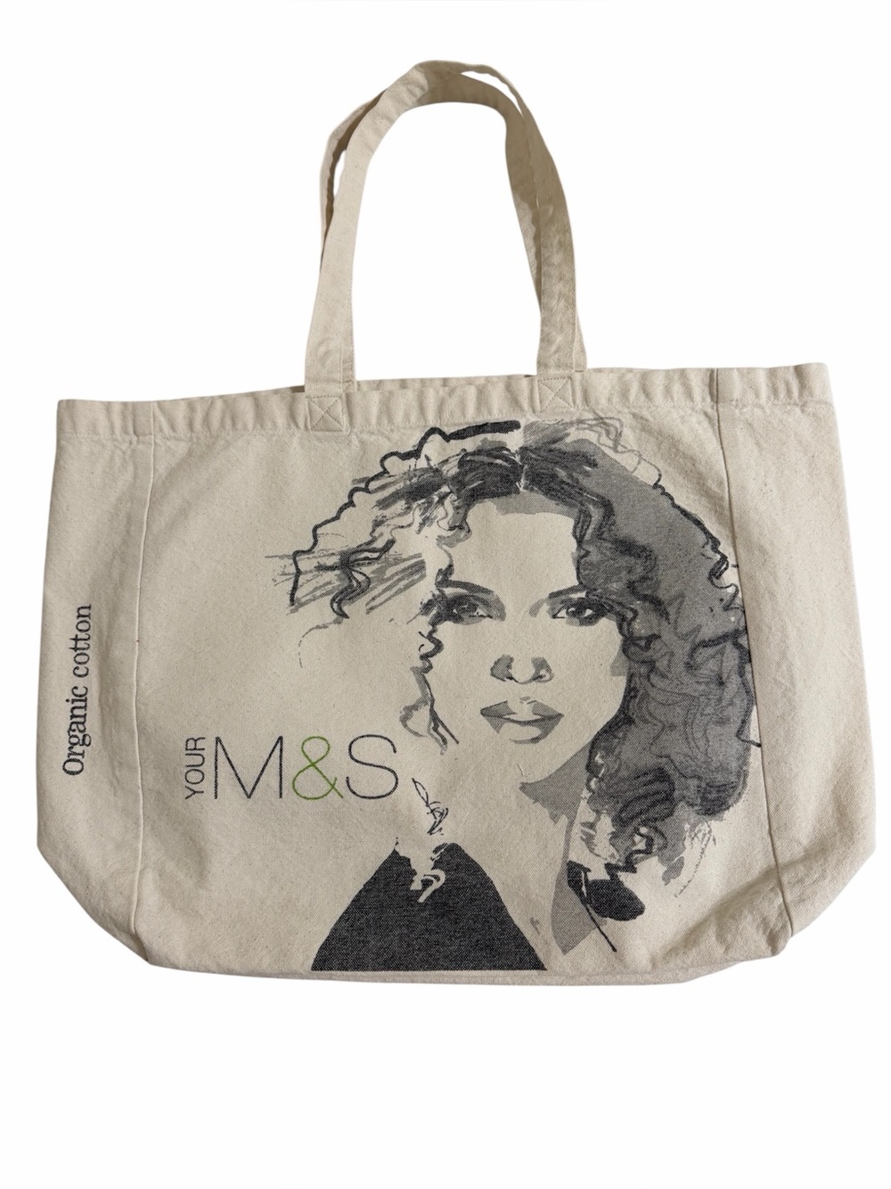 MARKS & SPENCER Cream Canvas Tote Bag Woman’s Face Sketch Graphic Print